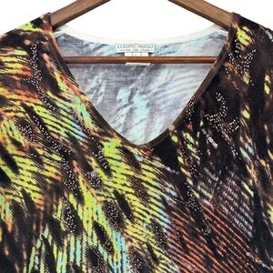 Y2K Alberto Makali V-Neck Viscose Top Abstract Animal Print Sequin SZ L Artcore